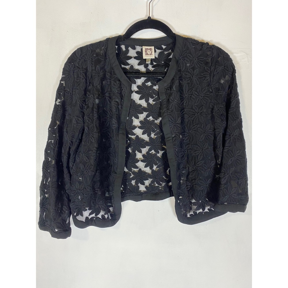 Anne Klein Black‎ Floral Lace Mesh Open Front Career Office Jacket Blazer 6